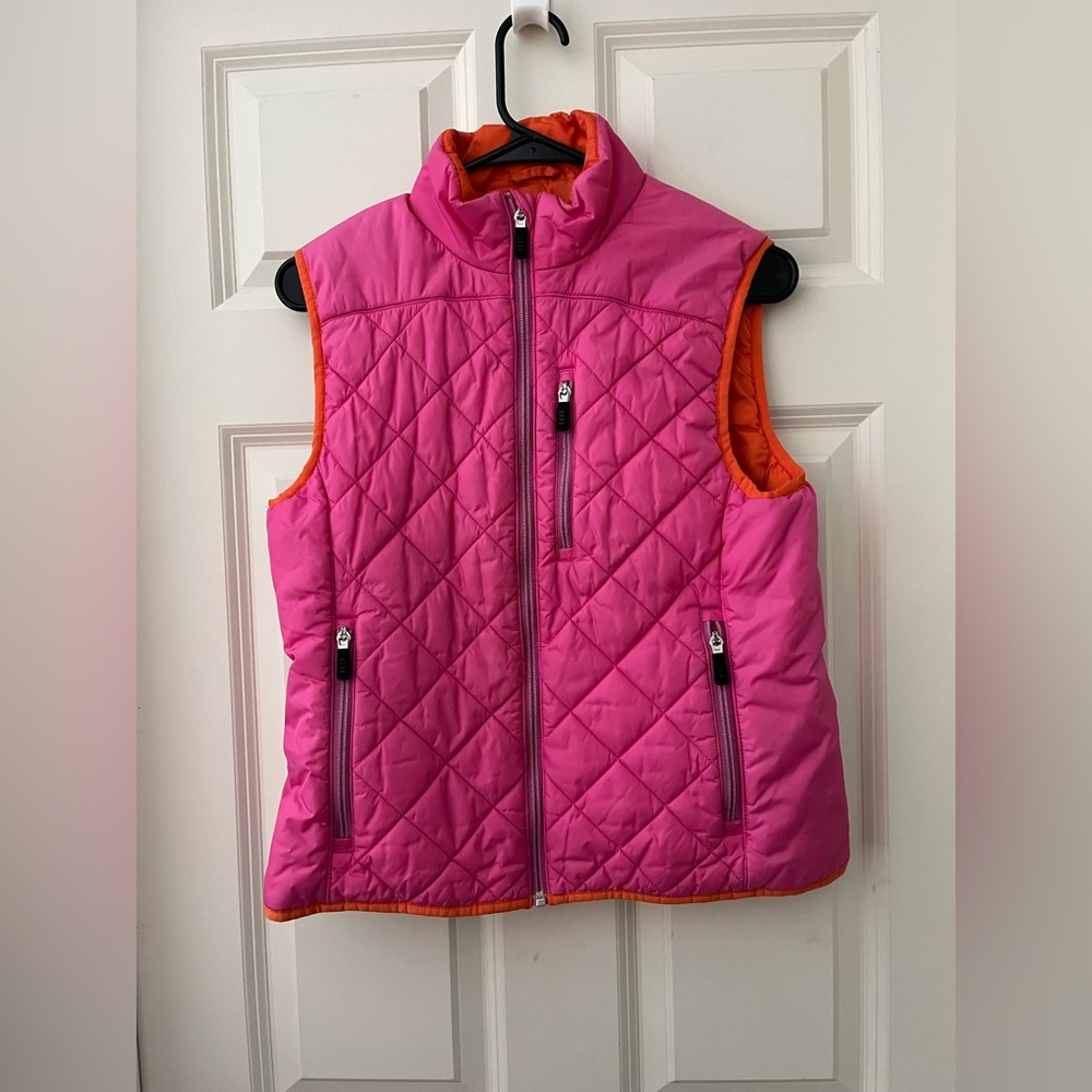 Women’s Lands’ End Quilted Primaloft Puffy Vest in Pink & Orange lightweight S